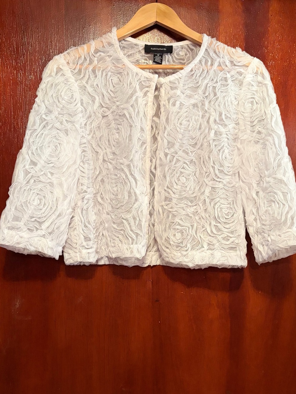 R&M Richards White Floral Lace Cropped Jacket